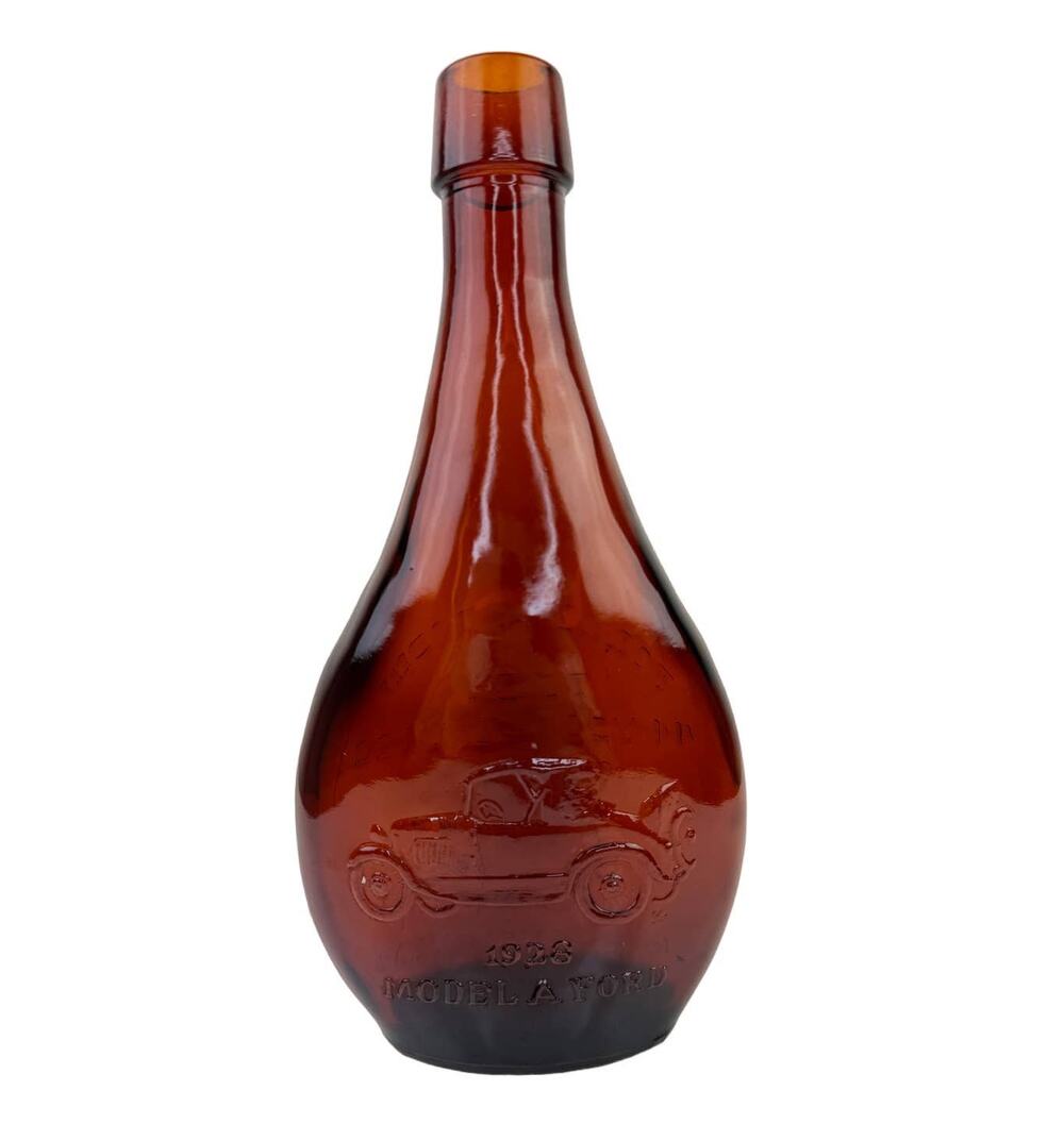 VINTAGE Anchor Hocking 1928 Model A Ford Commemorative Collectible Amber Bottle